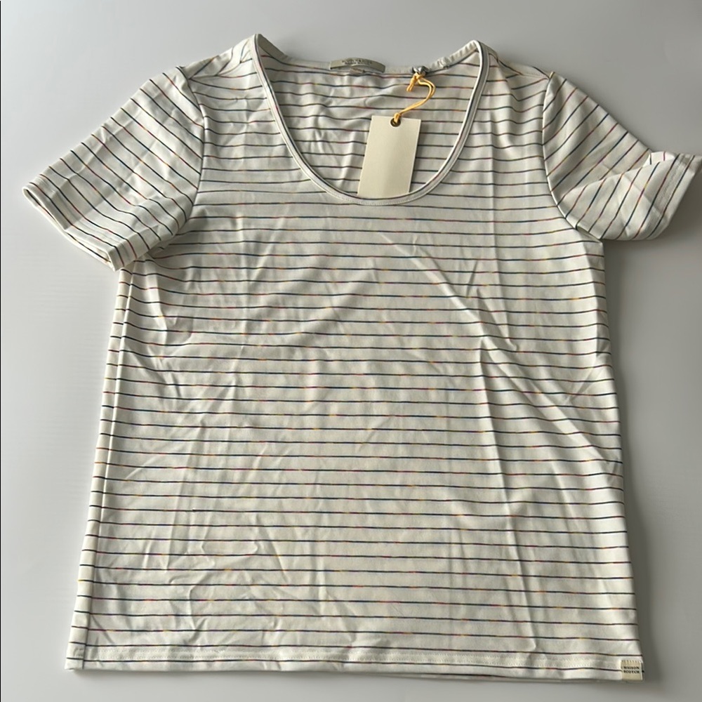 Scotch & Soda White and Gray Fitted Short Sleeve T-Shirt